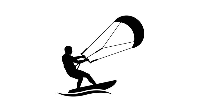Kite Surfer Silhouette Riding Wave.