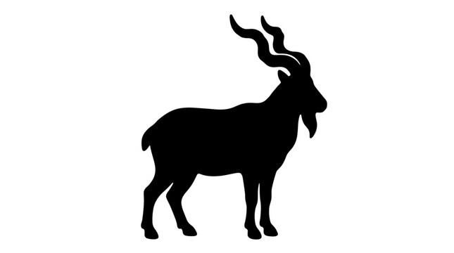 Silhouette of a majestic Markhor goat with large spiraling horns.