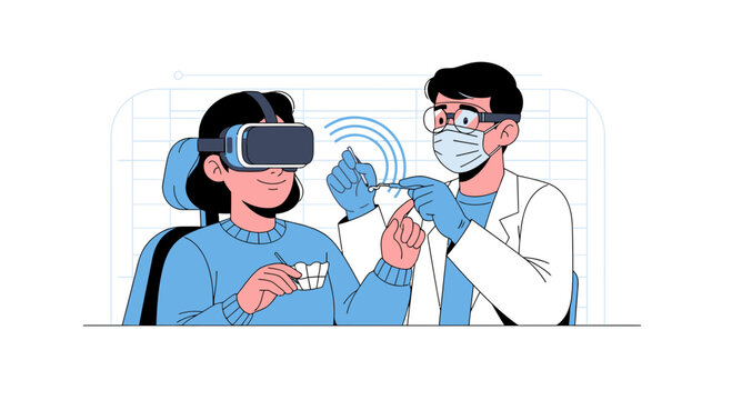 Dentistry VR Simulation: Doctor and Patient with Virtual Reality Headset