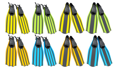 Set of diving flippers for summer holidays and snorkeling on white background. © Vasyl Onyskiv