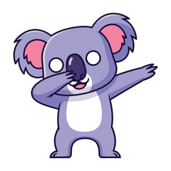 Naklejka premium Cute Purple Koala Character Dabbing in a Fun Playful Pose Isolated on a Clean White Background