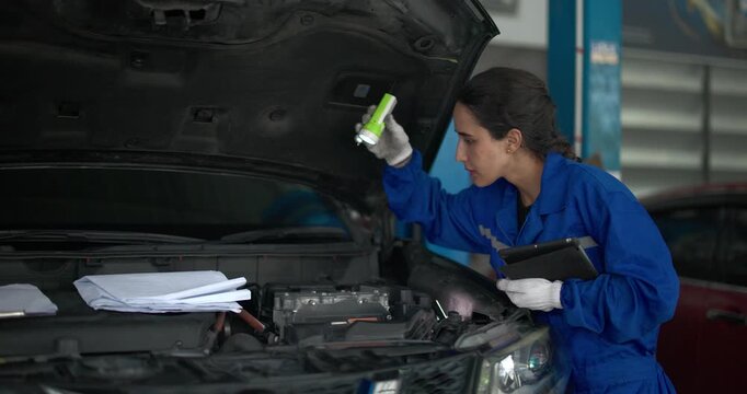 Auto Mechanic Diagnosing Engine Components