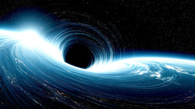 Black Hole Vortex Above Earth in Deep Space