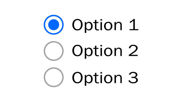 Radio buttons blue and gray option selection flat circular radio icon for UI, UX design, computer and mobile app, navigation or settings and website. Select symbol radio button. Vector illustration.