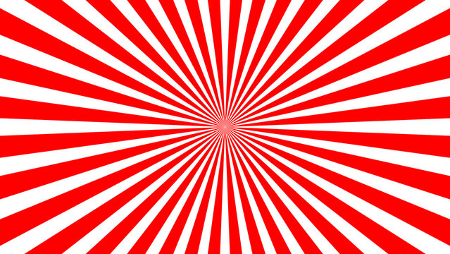 Abstract sunburst red and white radial sunrays background perfect for modern designs, banner, advertisement and presentations. Sunbeam flat style backdrop. Vector illustration.