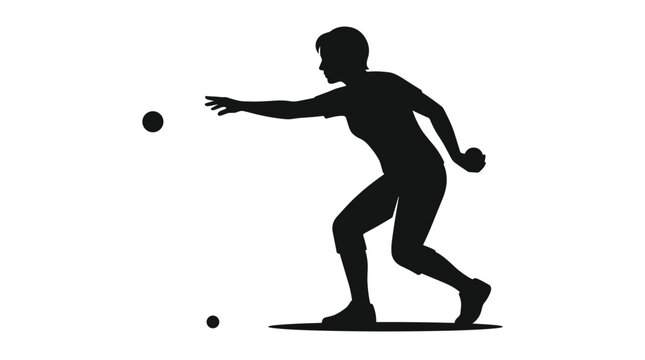 Woman playing bocce ball silhouette.