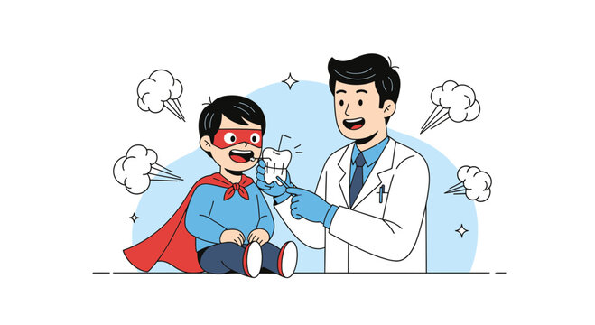 Dentist Shows Superkid Healthy Tooth