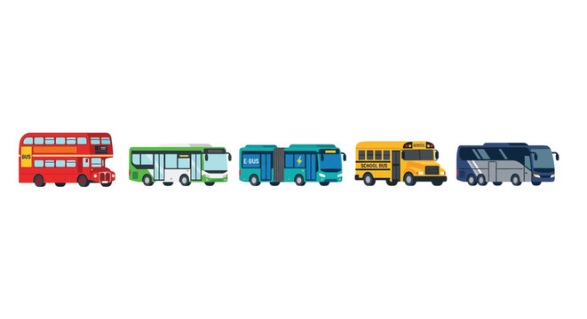 Colorful buses illustration on a white background