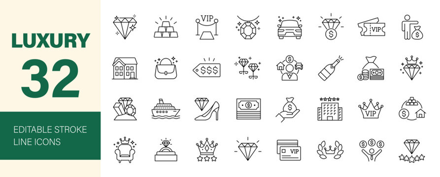 Luxury icon set. Editable line icons. Vector illustration.
