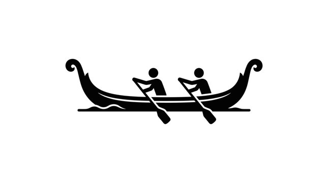 Two people rowing a boat together in unison.
