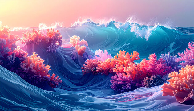 Ocean waves coral reefs illustration