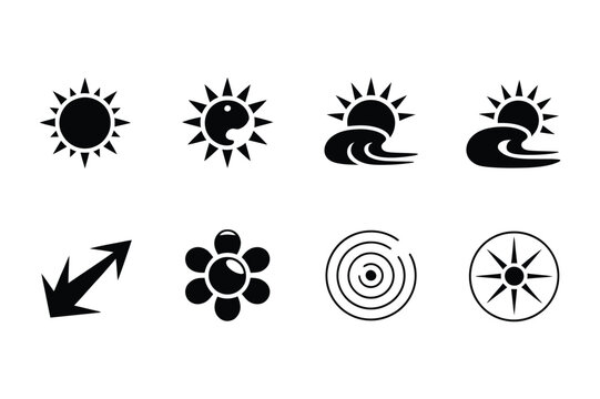 Set of solar weather and celestial icons including sun and abstract symbols