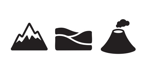 Black Silhouette Set of Mountain Landscape, Volcano and Hills © Wimas