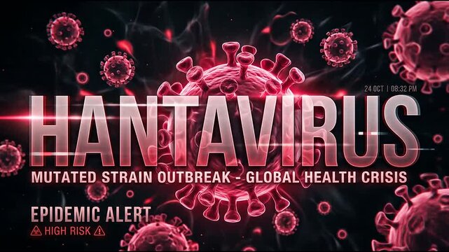 Hantavirus mutated strain outbreak alert with virus cells.