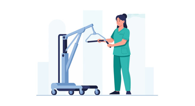 Nurse operating patient lift sling device for mobility assistance