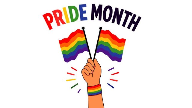 Bright Pride Month footage featuring a raised hand holding rainbow flags to celebrate LGBTQ unity, equality, diversity, and inclusion. Perfect for awareness campaigns and social media content.