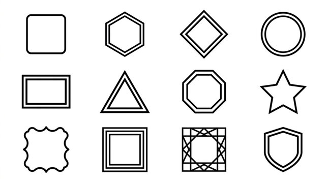 Collection of Geometric Shapes and Frames Outline Icons.