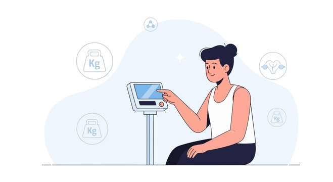 Man using digital scale for weight monitoring, health and fitness concept illustration