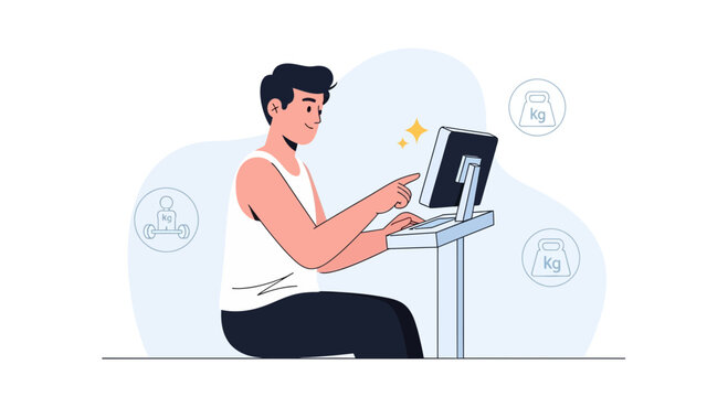Man using computer for fitness tracking and weight management