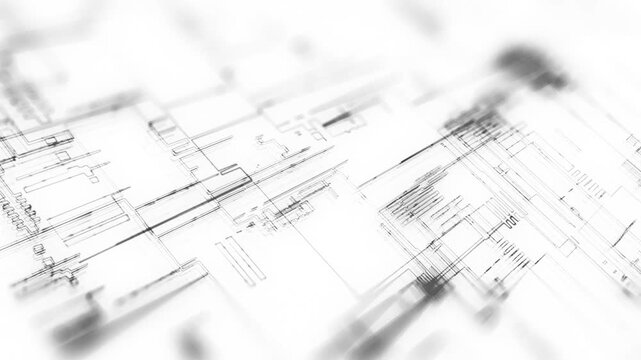 Abstract Tech Blueprint Line Background,Elegant minimalist white backdrop with animated black digital lines.Video effect
