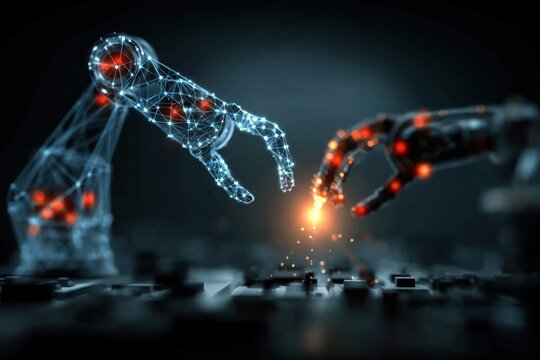 A complex business system uses automation technology to improve the productivity process through efficiency.