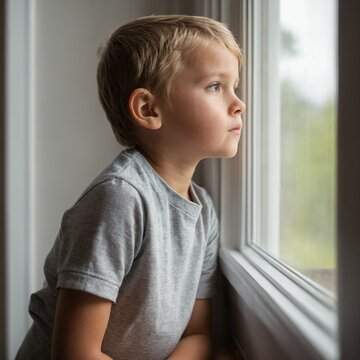 child looking out bedroom window imagining future inventions