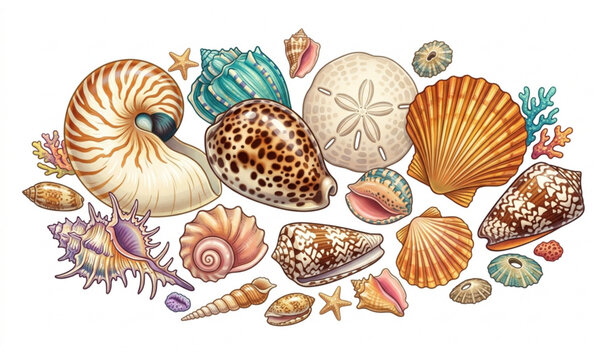 Variety of seashells and marine life illustration