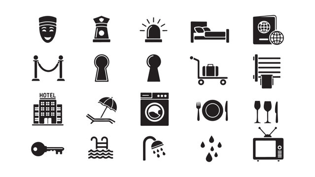 Set of travel and hotel service icons isolated on transparent background