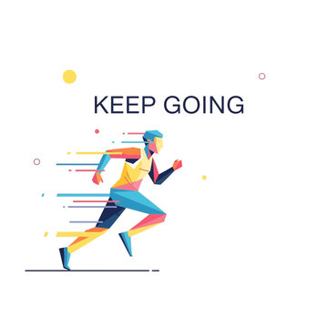 Geometric Runner with "Keep Going" Message