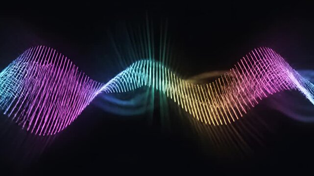 Abstract Colorful Sound Wave Visualization on Black Background.