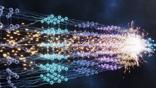 Abstract Neural Network Structure with Glowing Data Flow.