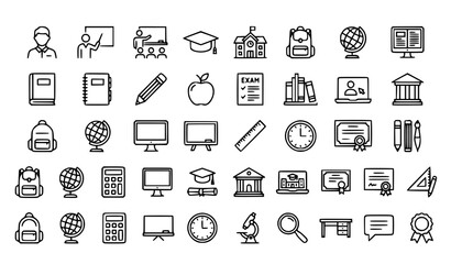Fototapeta premium Business and Office Line Icons Set Vector Illustration