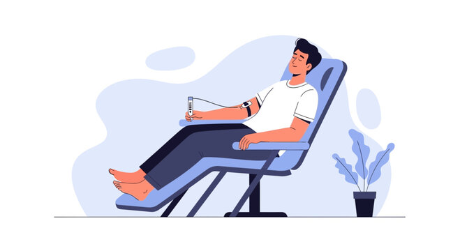 Man donating blood, medical donation, healthy lifestyle, volunteer concept