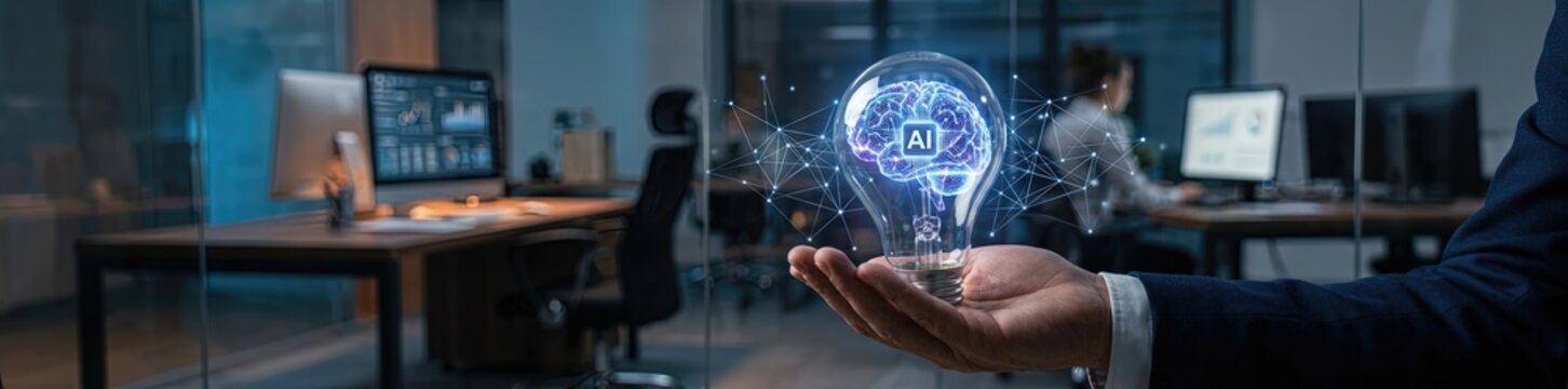 Innovative ai technology demonstration corporate office digital content modern workspace close-up view future of artificial intelligence