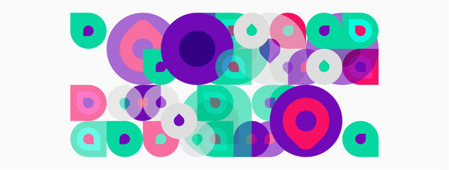 Fototapeta premium Abstract composition featuring overlapping circles, squares, vibrant hues. Modern design, playful geometry, colorful pattern dominates image.