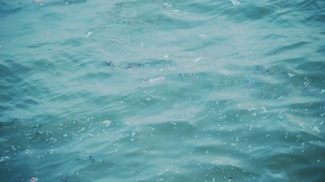 Plastic waste and household garbage floating on the sea surface, ocean pollution concept.,The world's most polluted beach, Plastic marine debris.