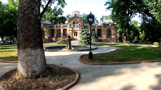 Historical Prince Romanov Palace with a fountain in Tashkent