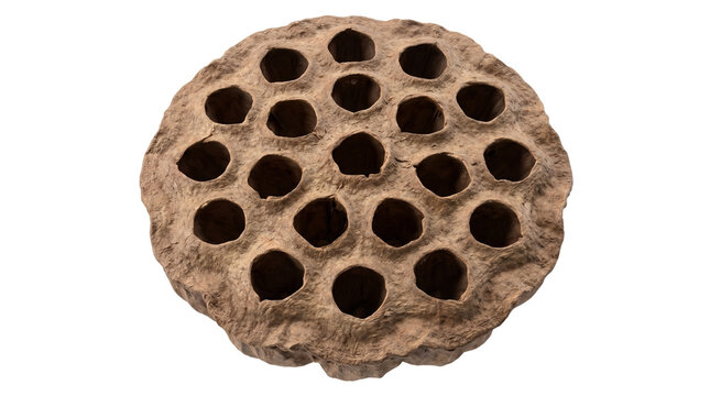 Dried lotus seed pod with organic texture, brown lotus flower head for floral arrangements, natural botanical element for rustic home decor isolated PNG with Transparent Background