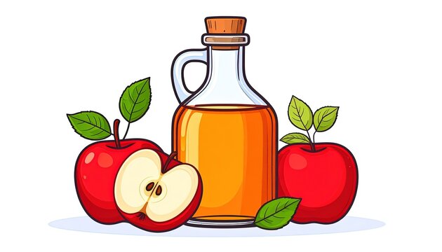 Apples and apple cider vinegar bottle.