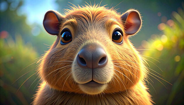 Close up portrait of a capybara