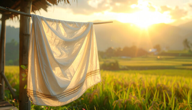 Cloth drying on a wooden pole outdoors