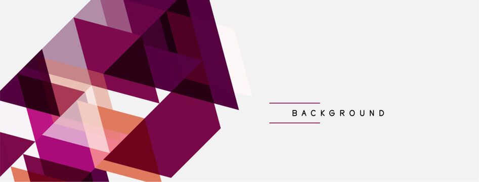 Abstract geometric shapes, mostly triangles, dominate left side. Background is white with background text visible. Minimalist design, modern aesthetic.