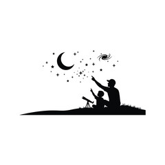 Astronomy and space education concept with father and child silhouette © RamaDebi