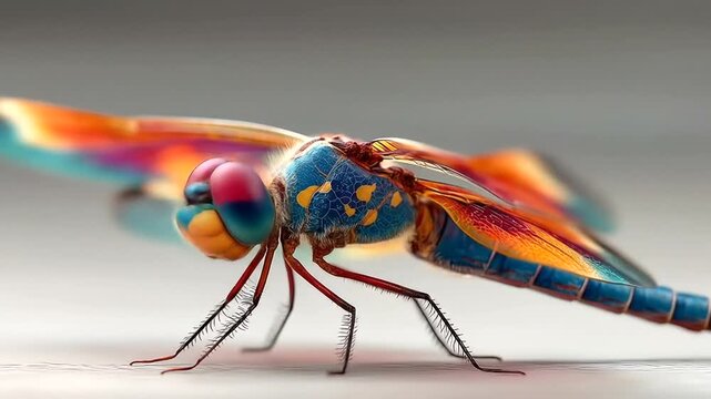 Vibrant Macro Shot of a Colorful Dragonfly with Intricate Wing Patterns.