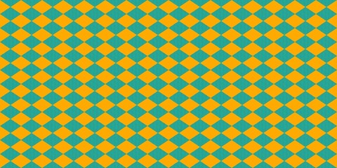Fototapeta premium Seamless argyle pattern with vibrant orange and teal diamond shapes creating a geometric background texture.
