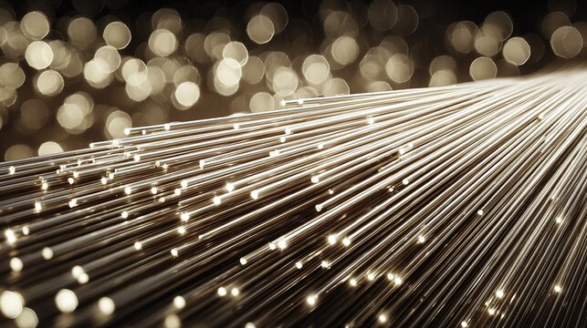 Close-up of illuminated fiber optic strands with bokeh background