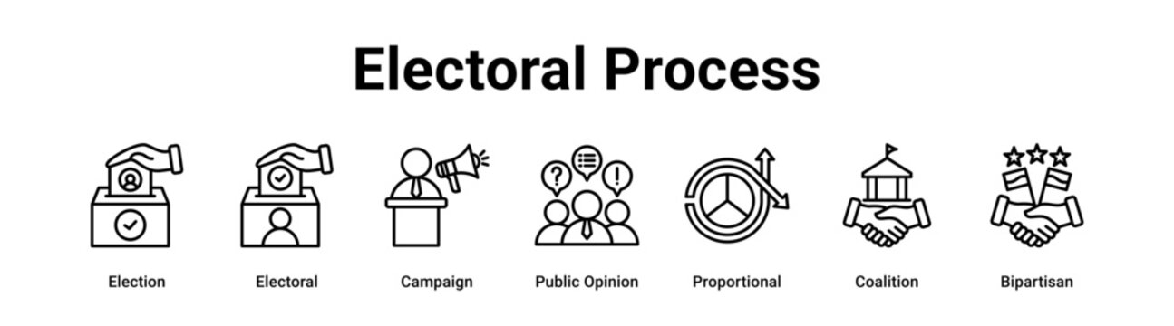 Electoral Process web banner icon vector illustration concept for government with icon of Election, Electoral, Campaign, Public Opinion, Proportional.