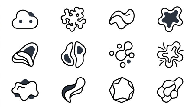 Collection of abstract organic shapes and blobs in black and white.