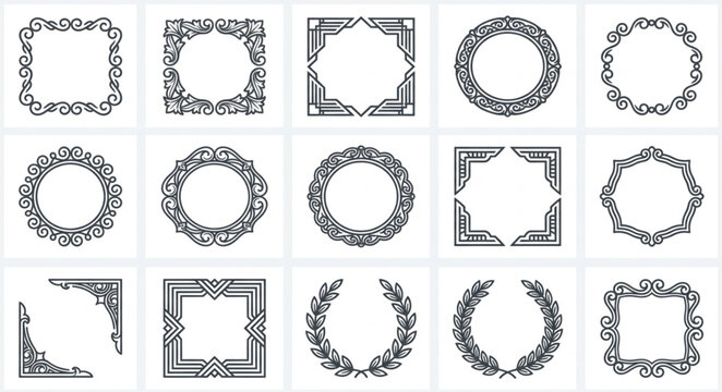Collection of Decorative Vintage Ornate Borders and Frames.