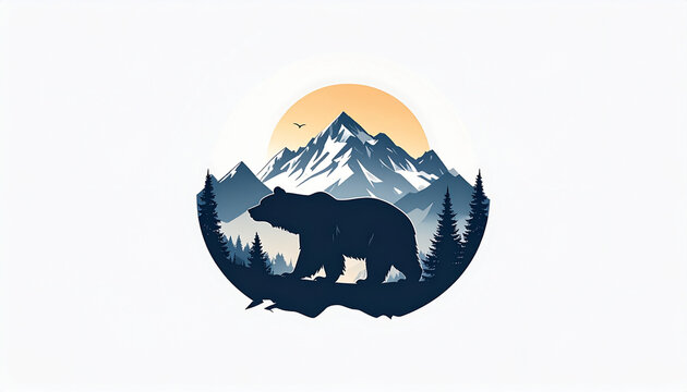Bear silhouette in mountain landscape